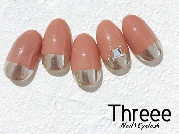 スリーネイルプラスアイラッシュ(Threee Nail+Eyelash)/ミラーフレンチネイル