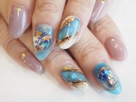 ブルー水晶ネイル