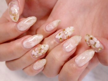 ラルネイル 大宮(Lull. nail)/*ホワイトマーブル*フラワー*