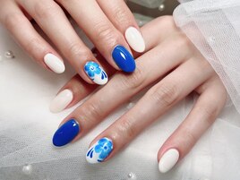 お花★青★夏ネイル★白