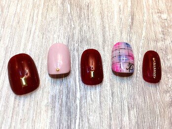 クリスタルネイル ボンベルタ橘店(CRYSTAL NAIL)/ワンカラー×チェック