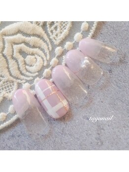 たゆ ネイル(たゆnail)/可愛いピンクチェックネイル☆