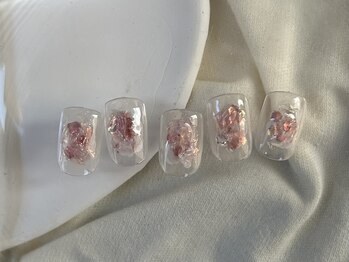 ノンチェ 西宮北口(Nonche)/ぷっくりクリアピンク春ネイル