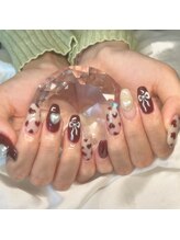 ネイルサロンEUB/ボルドー×ハート×リボン