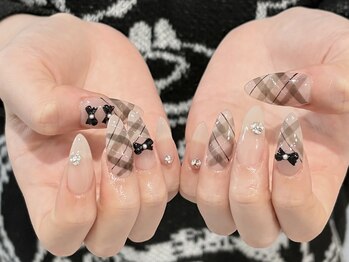 チェックネイル・リボンネイル