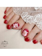 ピオニーネイル(peony nail)/赤フット　フラワーネイル