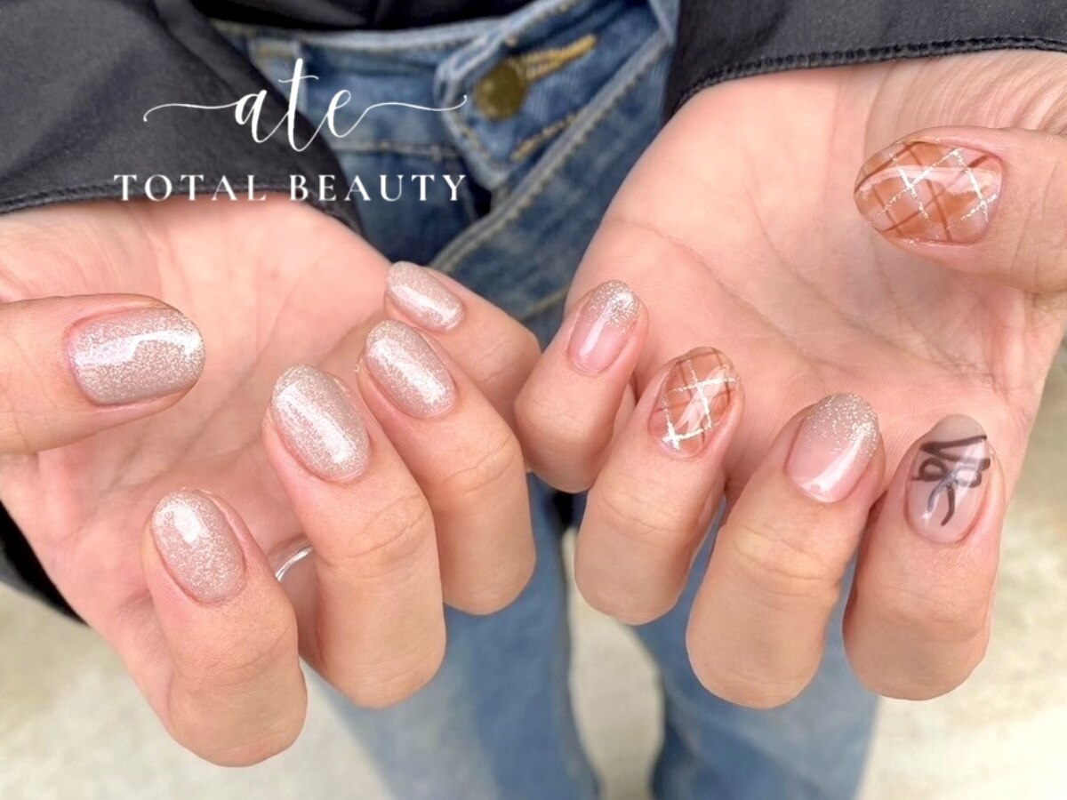 ネイルチップ 量産型 ツイード オレンジ ガーリー 推し リボン #109