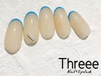 スリーネイルプラスアイラッシュ(Threee Nail+Eyelash)/細フレンチネイル