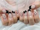 ドット　リボン　黒フレンチ
