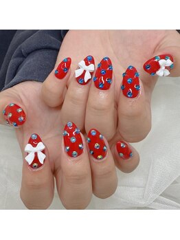 赤×ブルーストーン×リボン