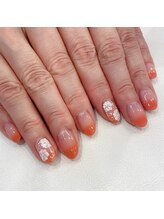 ハーティーネイル hearty nail 溝の口店/お花×カラグラネイル