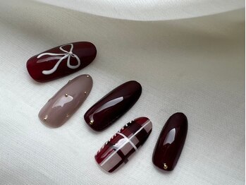 スピードネイル アンド アイ 宮交シティ店/#128 【リボン×チェック柄】