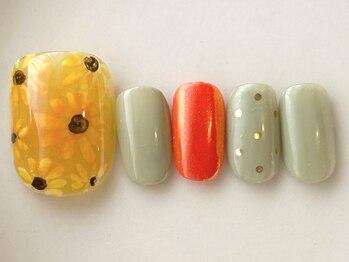 カラ ネイル 中津店(calla nail)/キラキラ向日葵