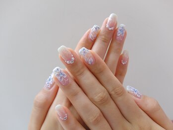 ネイルサロンミキ 横浜(MIKI)/ブルー白紫陽花3Dネイルアート