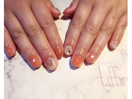 元気カラーでシェルMIXネイル