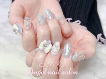 エンジェルネイルサロン(Angel nail salon)/水色xミラーXリボンX蝶々