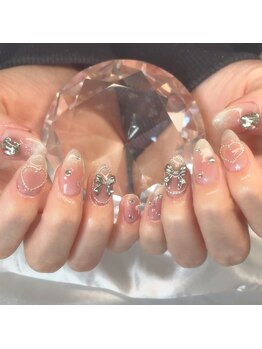 ピンクチーク×シルバーパーツ