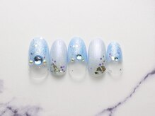 池袋ネイルサロン イイネイル(Ee-Nail)/水色系フレンチネイル全員￥8500