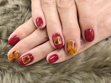 ネイルサロン ジュネイル(NAIL SALON JUNAIL)/べっ甲(窓あり)×ボルドー