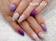 ネイルズアリー 立川店(Nails ally)/たらし込みフラワー×パープル