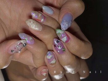 ワンホンネイル 新宿(Rumi Nail)/ラベンダー/オーロラアート/