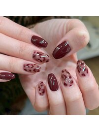 ヒョウ柄・ボルドー・パラジェル