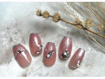 ピンク ラメグラ ストーン