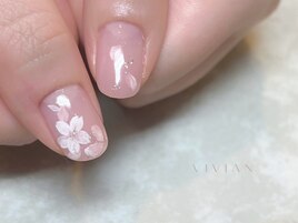 桜ネイル 手描きフラワー