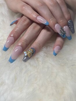 水色フレンチ＆パーツ
