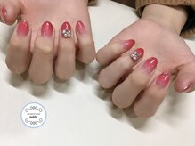 ネイルサロンアンドスクール ノーブル(noble)/赤×3Dビジューネイル