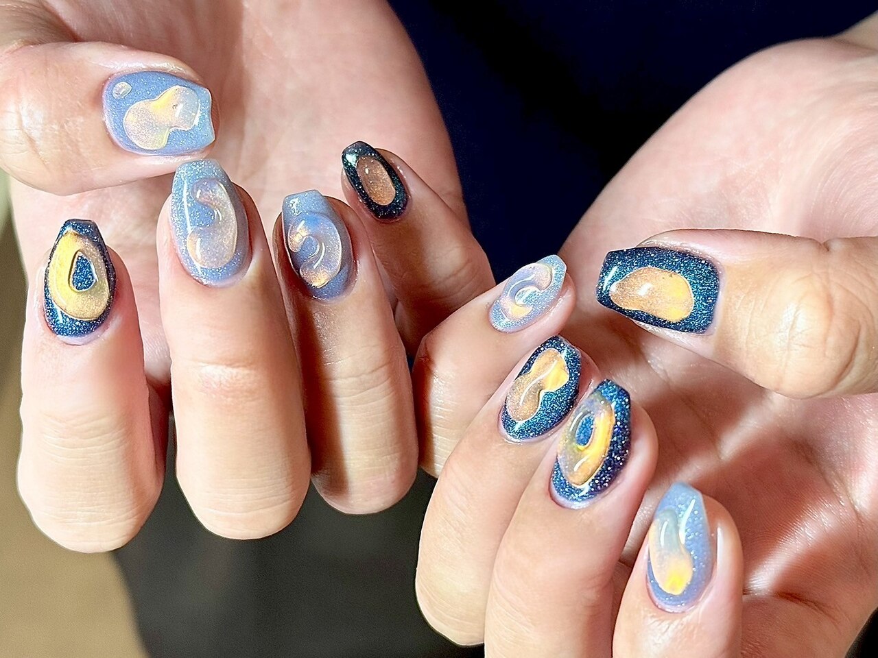 夏の宝石みたいなマグネットネイル ［38］ネイルチップ クリアフレンチ