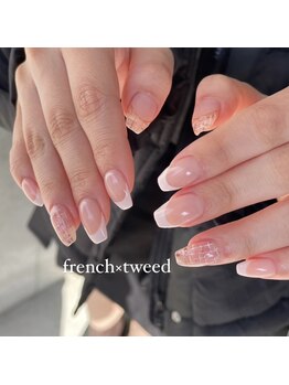 ルート12/フレンチ×ツイードネイル