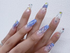 デニムカラフルストーンネイル