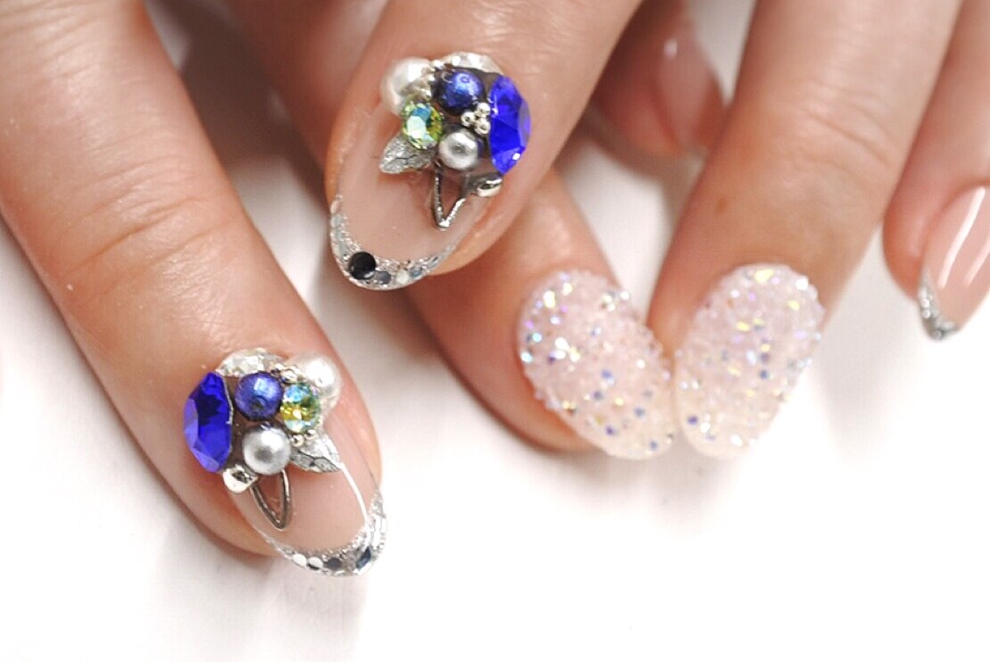 ネイルチップ フレンチ 薔薇 ピクシー ネイビー ネイルチップ フレンチ 薔薇 ピクシー ネイビー