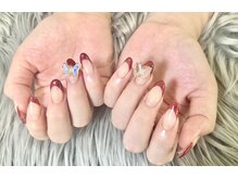ハウオリ ネイル(Hauoli nail)/赤ラメフレンチネイル