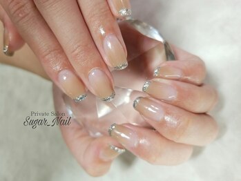 シュガーネイル(sugar nail)/グリッターフレンチネイル