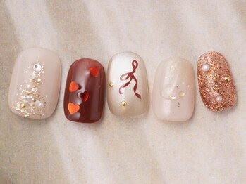 アイネイルズ 天神今泉店(I-nails)/秋冬ボルドーリボンラメ