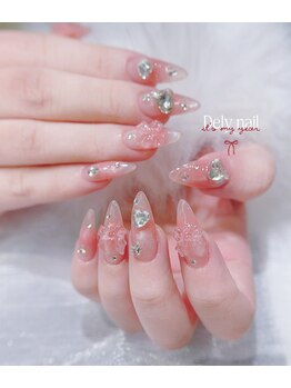 デリーネイル(Dely_nail)/ピンク×リボンのガーリーネイル