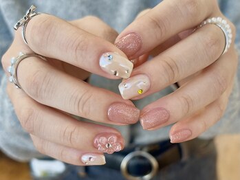 ぷっくりお花ネイル オーロラ