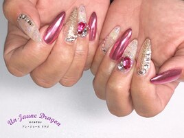 【ロングネイル】ピンクミラー