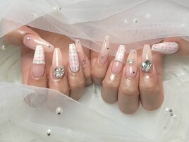 春のピンクチェックツイード