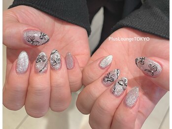 プルースラウンジ トウキョウ(Plus Lounge TOKYO)/マグネット×手描きリボンネイル