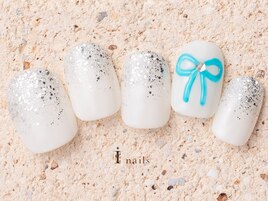 青リボンぷっくりネイル8480円