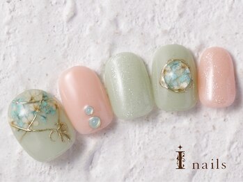 アイネイルズ 横浜WEST店(I-nails)/押し花ミラーしずく春8480円