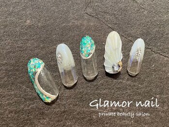 グラマーネイル(Glamor nail)/3Dシェル×ラメアート
