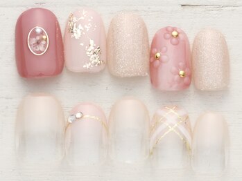 ノーネイル 川越(NO NAIL KAWAGOE)の写真/デザイン多数！ニュアンスも◎【写真】新作3/1～ぷっくりフラワー×大人ガーリーチェックネイル¥4990川越駅