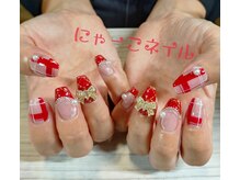 にゃーこネイル/赤チェック☆持ち込みデザイン