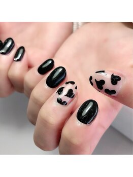ミント(Mint.)/黒ハート◇ジェルネイル
