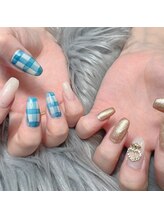 リンクネイル(Link nail)/ギンガムチェック×ラメ