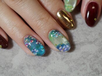 ネイル アトリエ コモード(nail atelier Comodo)/絵画ネイル[水辺の影]